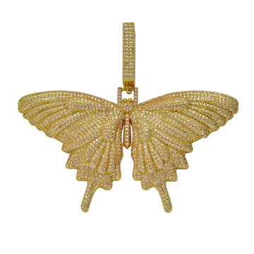 Fully Iced Out Diamond Big Butterfly Pendant Jewelry Free Rope Chain 18" Gold